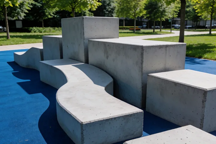 Parkouranläggning med betongblock och bål